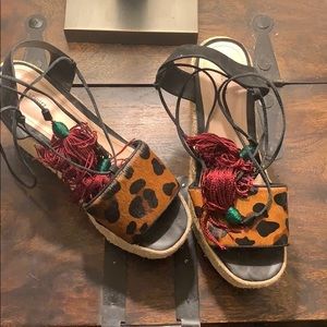 Platform Animal Print Haircalf Tasseled Espadrille
